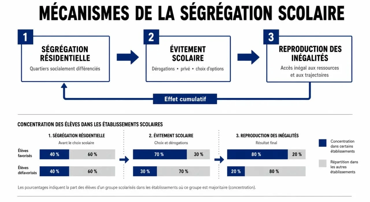 Schéma explicatif des mécanismes de la ségrégation scolaire et de l'entre-soi social
