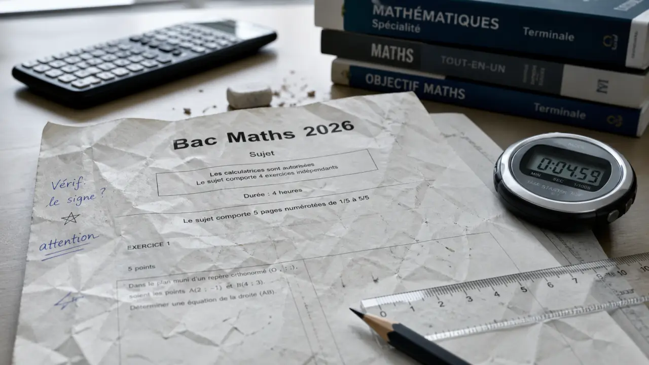 Bac de maths première : copie et minuteur, 2 heures sans calculatrice