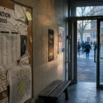 college coysevox Paris : couloir avec panneau du collège