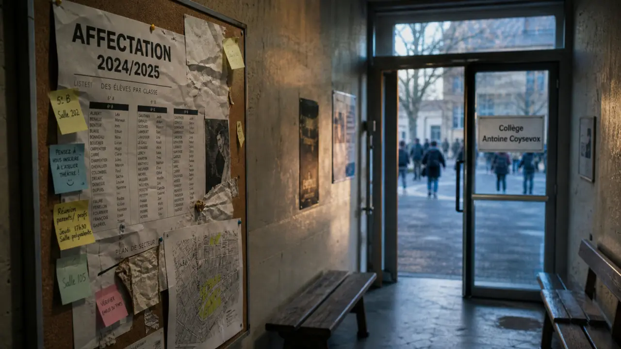 college coysevox Paris : couloir avec panneau du collège