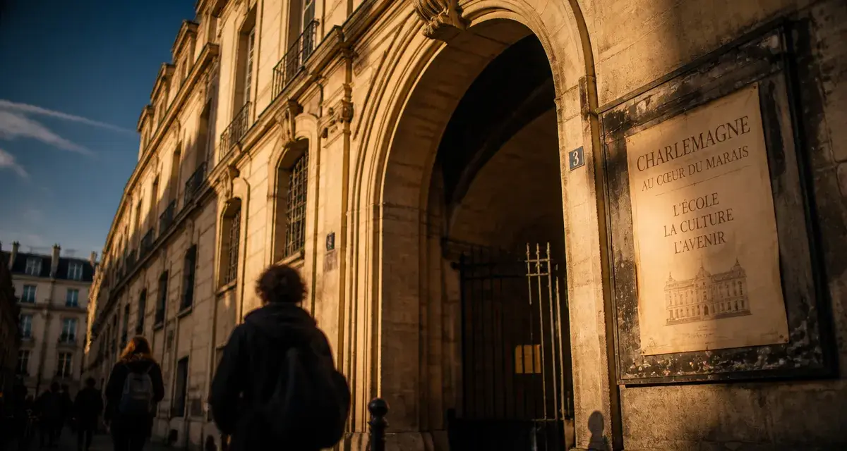 Façade de la cité scolaire Charlemagne, collège et lycée Charlemagne au Marais