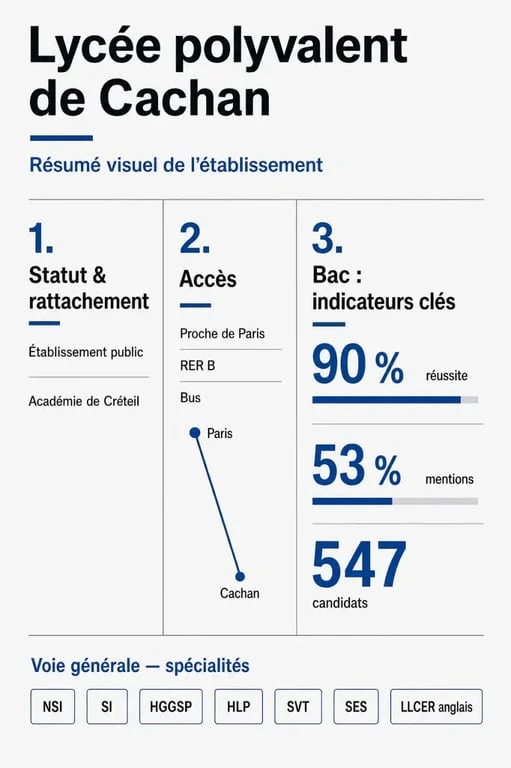 Lycée polyvalent de Cachan : synthèse visuelle des formations, de l'accès et des résultats