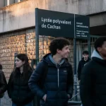 Lycée polyvalent de Cachan : lycéens devant l’établissement, accès RER B