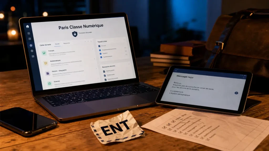 Paris Classe Numérique élève : connexion sécurisée, cahier de texte et session de 6 heures