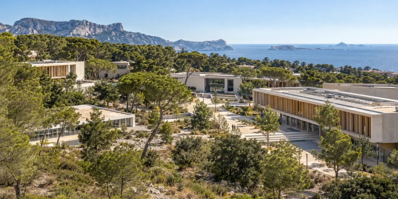 Lycée Marseilleveyre à Marseille dans son environnement de pinède