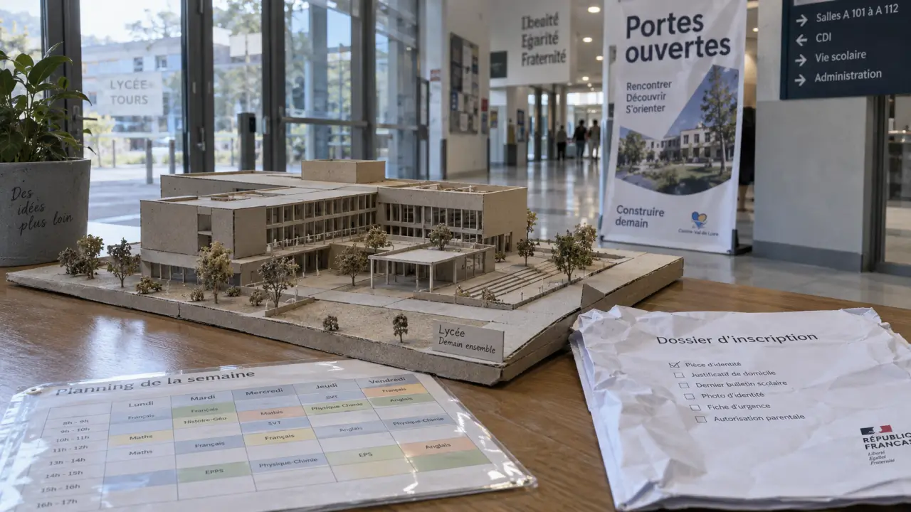 Lycée grandmont à Tours, hall avec maquette et dossier d’inscription